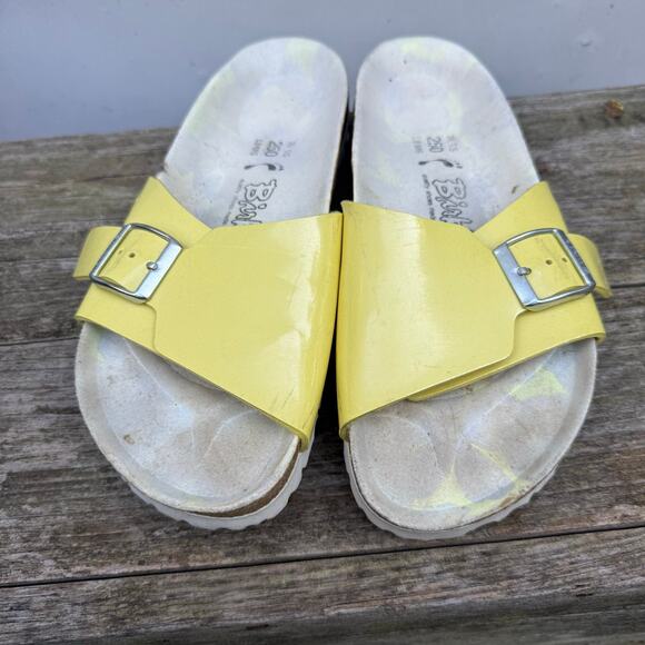 Birkenstock Birki's Catalina Buckle Slide Wide Strap Sandals Yellow 39 L8 M6 - Picture 3 of 8